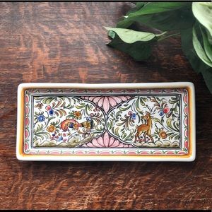 Handpainted & signed Portugal trinket tray boho